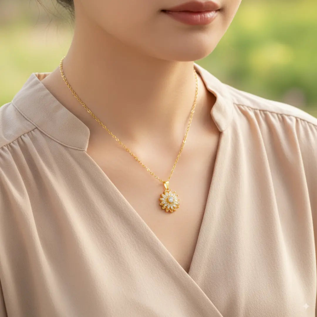 🌻COLLAR GIRASOL GIRATORIO + CAJA LUJO🌻