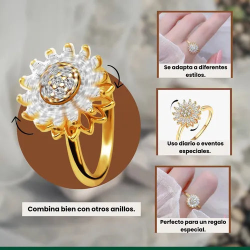 🌻ANILLO GIRASOL GIRATORIO + CAJA REGALO🌻