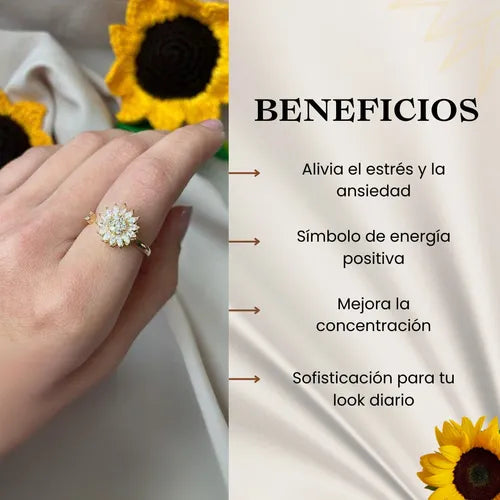 🌻ANILLO GIRASOL GIRATORIO + CAJA REGALO🌻