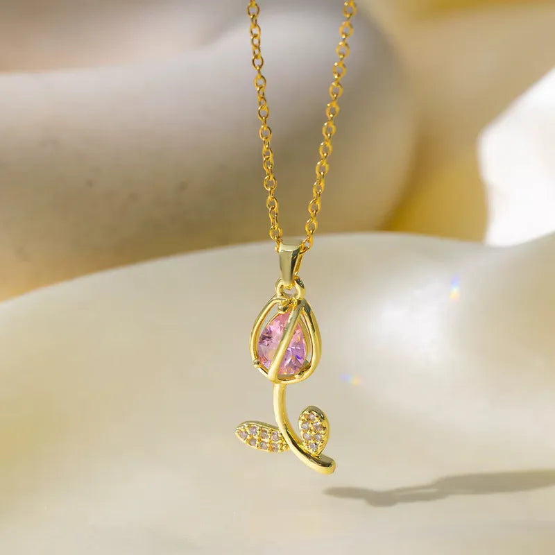 🌷 COLLAR CON COLGANTE DE FLOR DE TULIPAN + CAJA REGALO.🌷