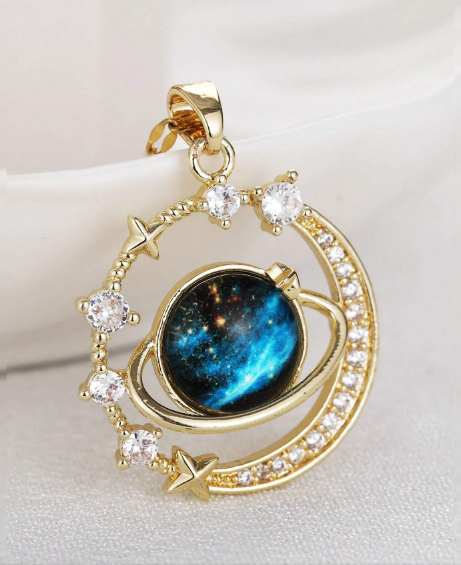 🪐COLLAR PLANETA SATURNO LUNA + CAJA REGALO🪐