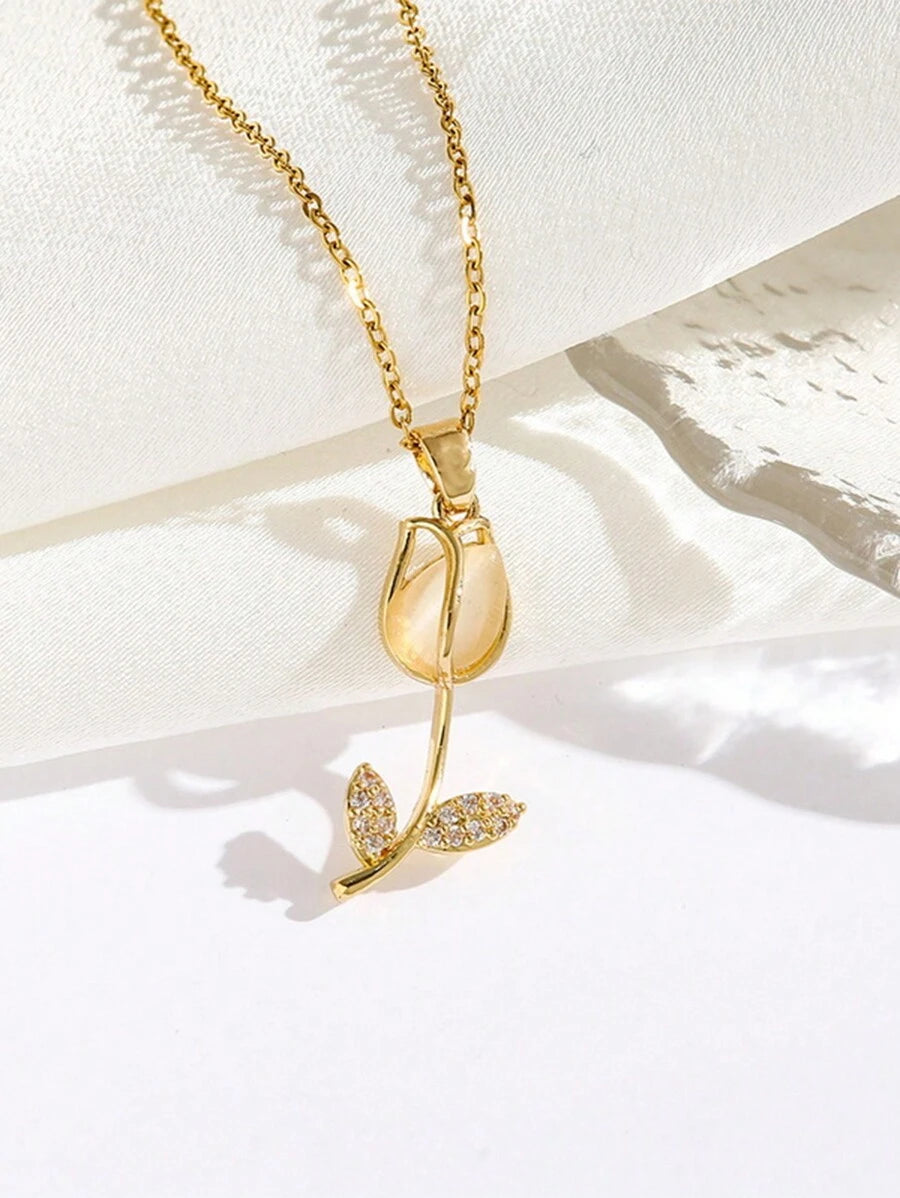 🌷 COLLAR CON COLGANTE DE FLOR DE TULIPAN + CAJA REGALO.🌷