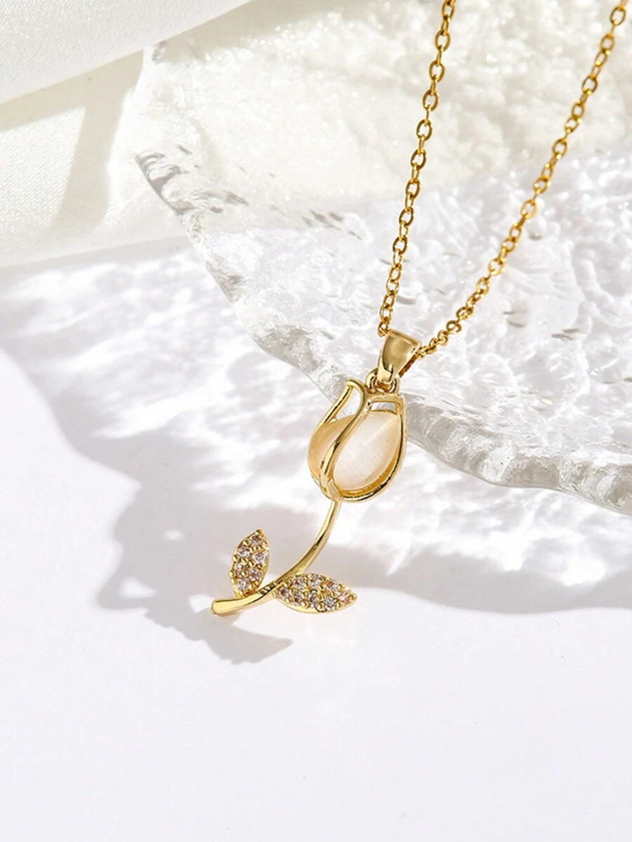 🌷 COLLAR CON COLGANTE DE FLOR DE TULIPAN + CAJA REGALO.🌷